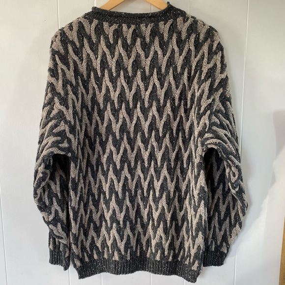 Deadstock Perry Ellis 3D Knit Sweater Anthracite Chevron Pattern 80s 90s Coogi - Picture 7 of 11